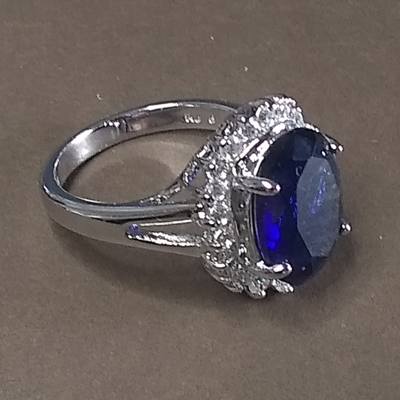 Princess Diana RJ Avon .925 Sterling Silver Blue Sapphire Halo Ring - Picture 2 of 6